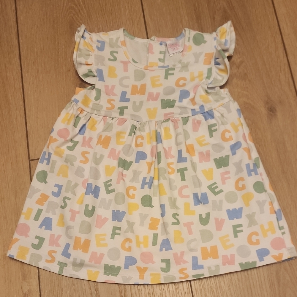 Pastel Alphabet Flutter Sleeve Dress for Girls - White Multicolor